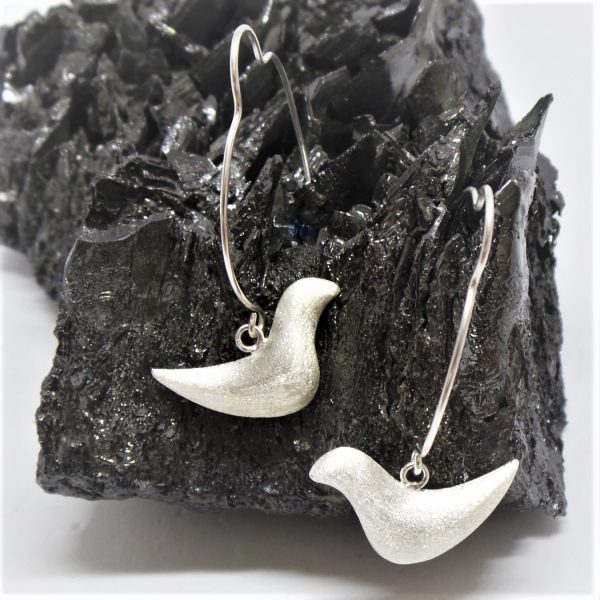 Contemporary Silver Bird Charm Drop Earrings