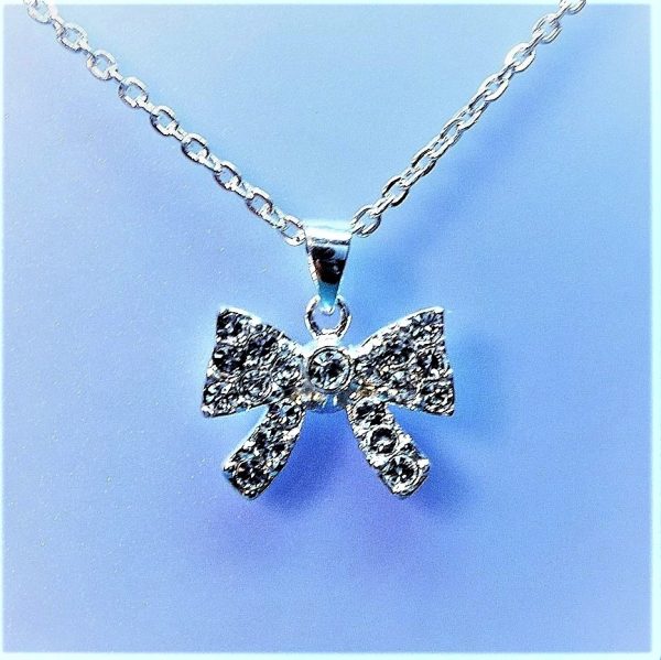 Twinkly, Diamonte, Sterling Silver CZ Bow Pendant on Sterling Silver Chain