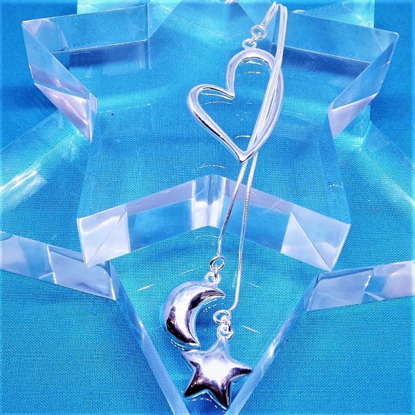 Exquisite, Sterling Silver, Toggle Strung, Hearts, Stars and Moon Drape Pendant