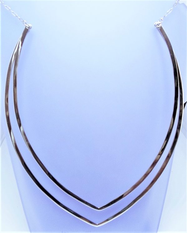 Unusual, Exquisite, Double "V" Collar Sterling Silver Necklace