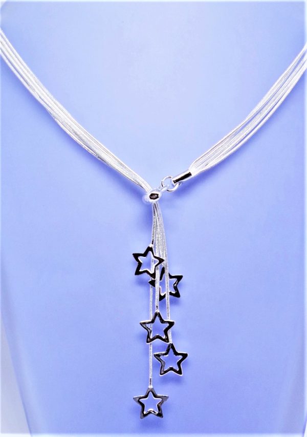 Stylish, Silver Plated Star Cascade Lariat Style Necklace
