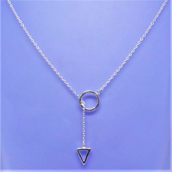 Unusual Sterling Silver Circle/Triangle Lariat Necklace