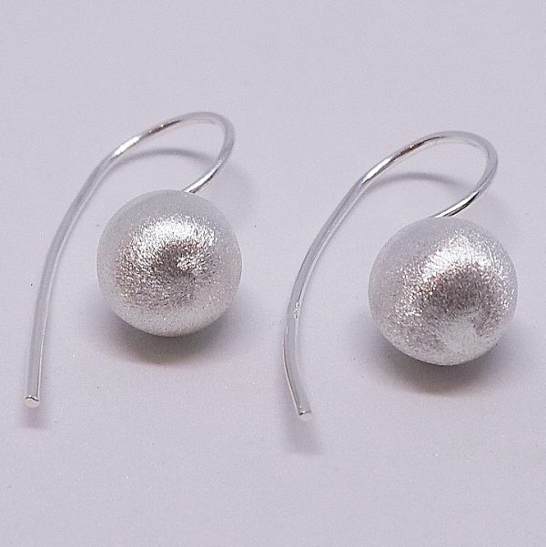 Beautiful Matte Silver, Ball Hook Earrings