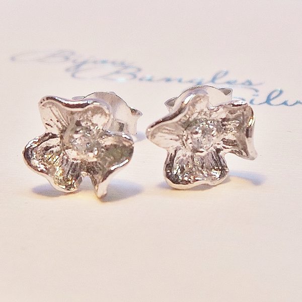 Dainty Silver Flower Studs with Cubic Zirconia Inserts