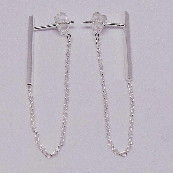 Contemporary Sterling Silver Chain Stud Dangle Earrings