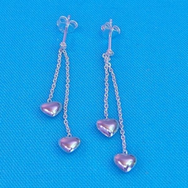 Double Heart Suspended Chain Dangle Earrings
