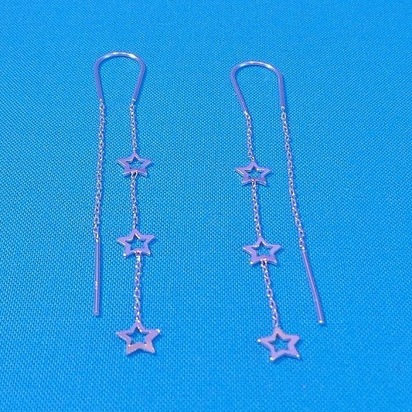 Delicate Silver Threadable Dangle Star Hook Earrings