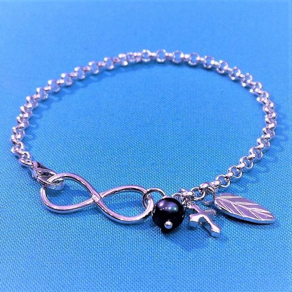 Chunky, Pearl and Feather Sterling Silver Bracelet