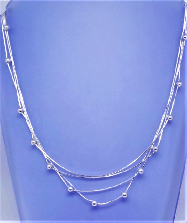 Stunning, 4 Strand, Beaded, Contemporary, Sterling Silver Necklace
