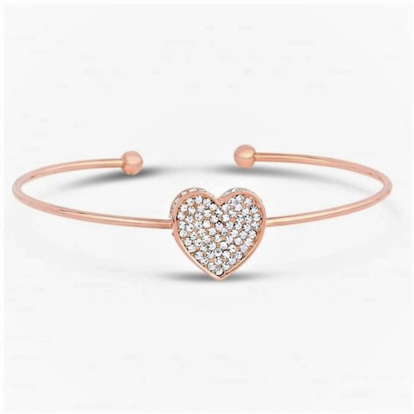Warm Rose Gold Heart Plated and Cubic Zirconia Bangle