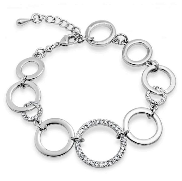 Elegant Circular Crystal Imitation Rhodium Link Bracelet