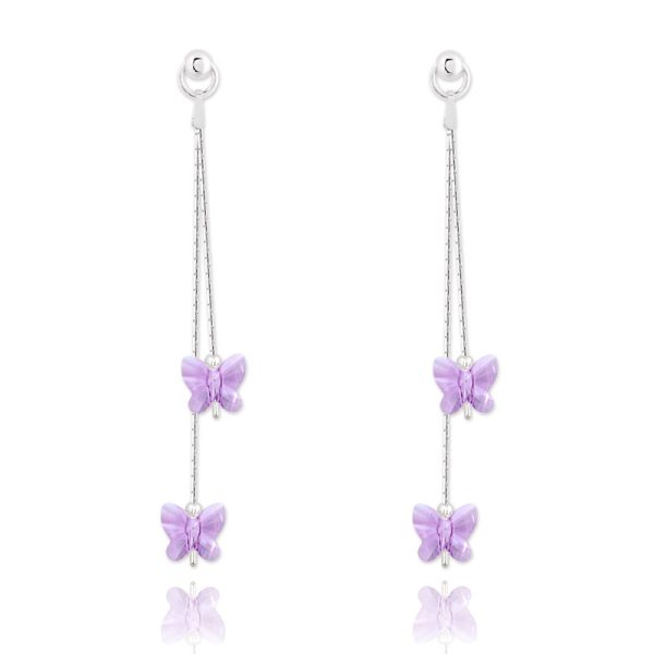 Magical Butterfly Silver Earrings with Violet Swarovski Crystals