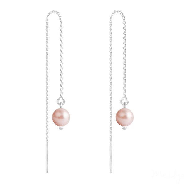 Rose Peach Pearl Silver Threadable Chain Earrings