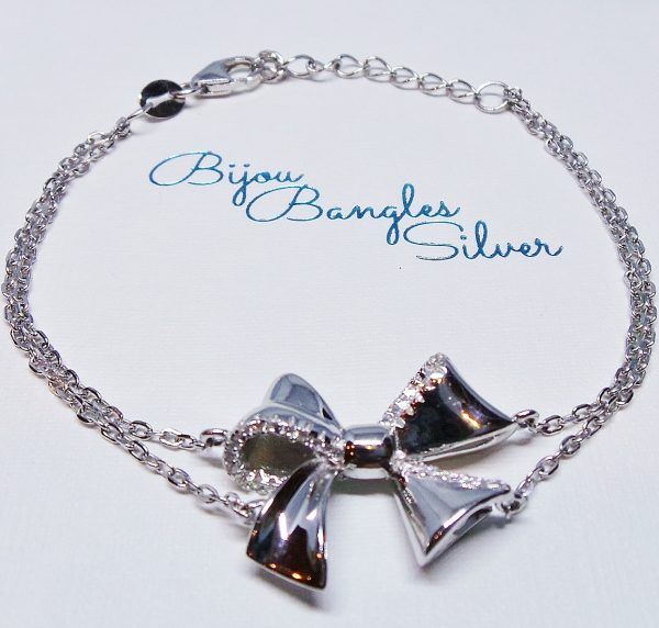 Fabulous Silver Bracelet with Sparkly Cubic Zirconia Bow
