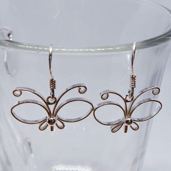 Beautiful, Delicate, Open Wirework, Sterling Silver Butterfly Earrings
