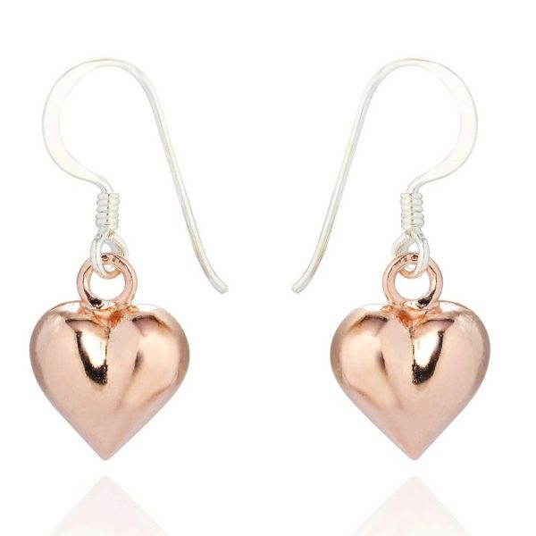 Charming Rose Gold Plated Silver Dangly Heart Earrings