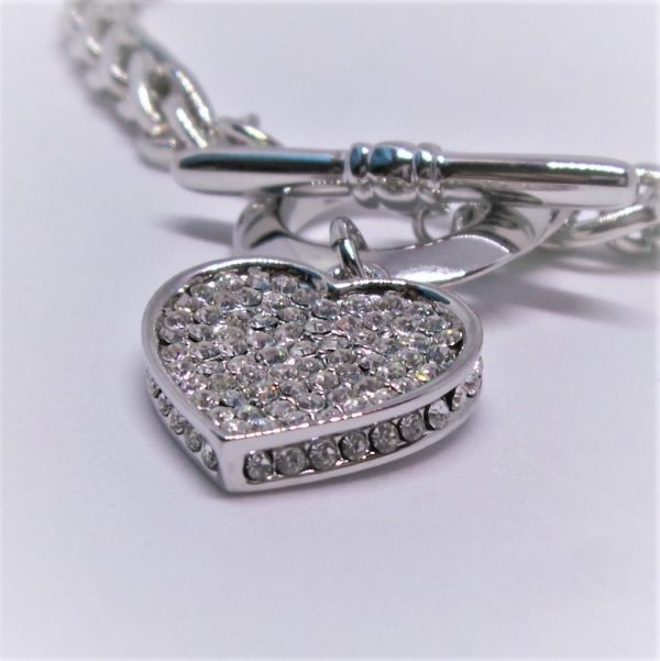 Sophisticated, Rhodium Plated Bracelet with Crystal Heart