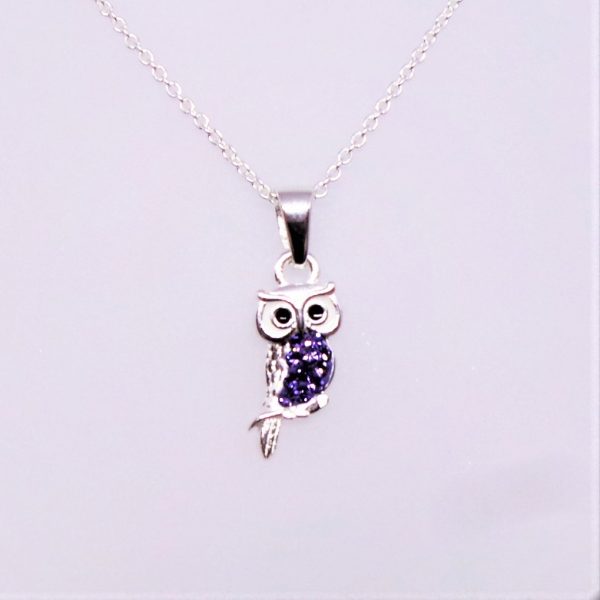 Cute Tiny Tanzanite Owl Silver Necklace