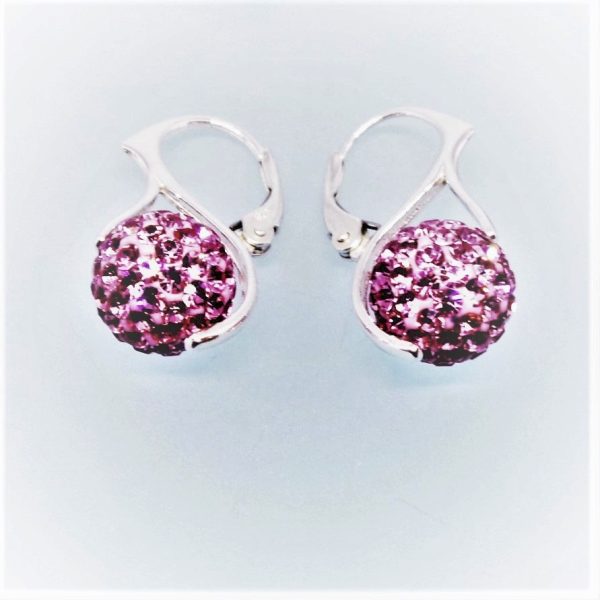 Sleek Swarovski Pink Disco Ball Silver Earrings