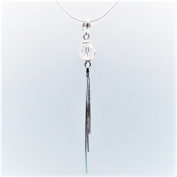 Sleek Swarovski Clear Crystal Necklace with Tassel