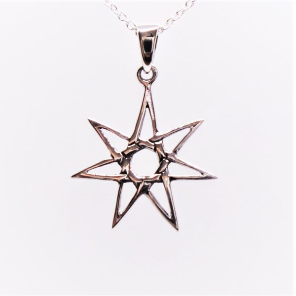 Shiny Sterling Silver Heptagram Necklace