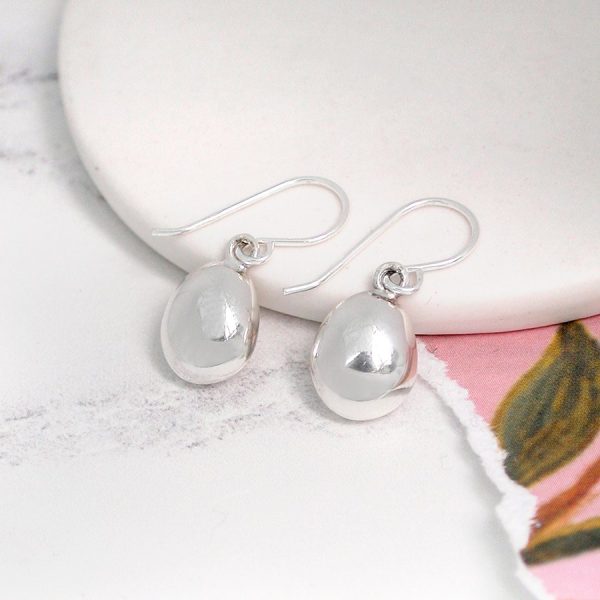 Contemporary Sterling Silver Pebble Drop Earrings