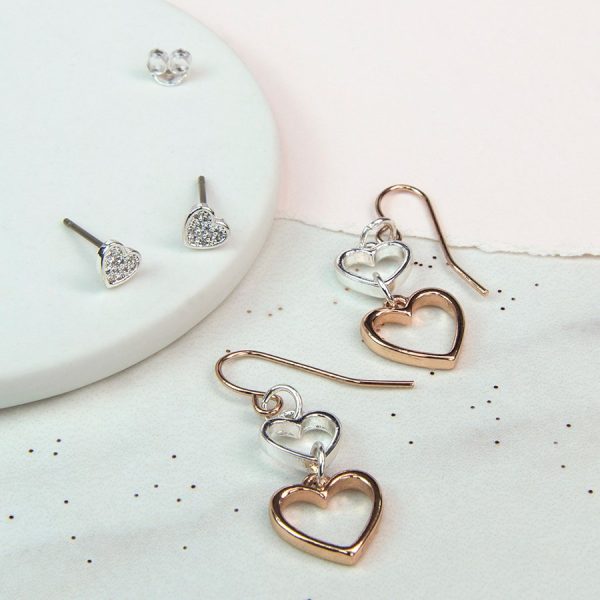 Crystal Heart and Double Mixed Earring Set