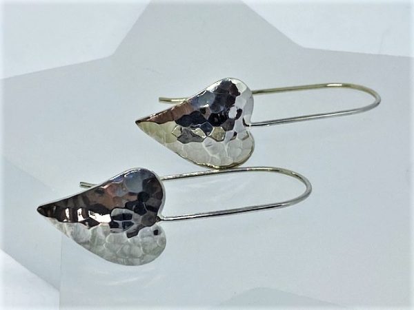 Contemporary Sterling Silver Hammered Heart Drop Earrings
