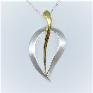 Silver Tilly Pendant and Chain Leaf shaped with a rose gold central stem,